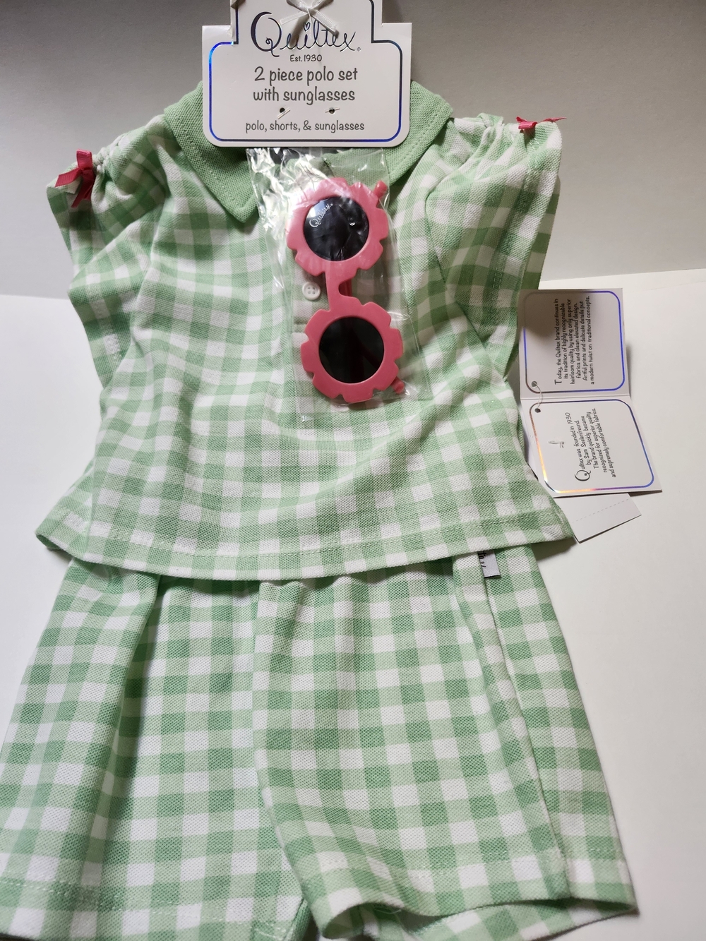 Quiltex Mint Green and Pink Kids Matching Set with Flower Sunglasses